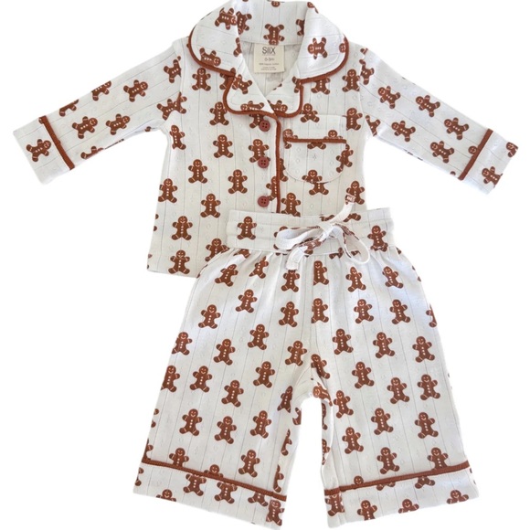 🎄Pointelle Gingerbread Knit Lounge Set 100% Organic Cotton NWT Siix Collection - Picture 2 of 6